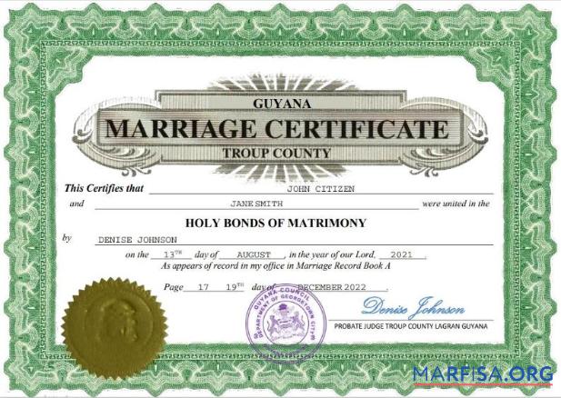 Realistic Guyana marriage certificate Word and PDF example